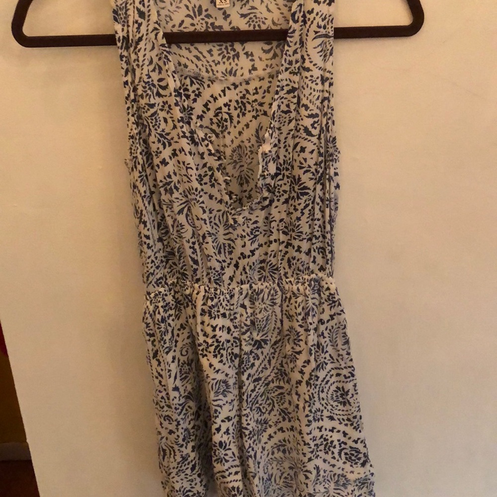 Blue and white patterned romper